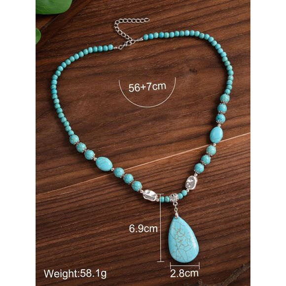 Bohemian Western Beaded Turquoise Necklace - Picture 2 of 2